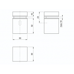 Mocowanie, wspornik, podpórka do półki szklanej i z płyty, czarne, 18 mm MP001
