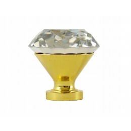 Gałka meblowa kryształowa, przezroczysta, złota 35 mm AMIX GKS004-35