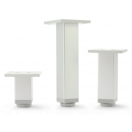 Nóżka meblowa kwadratowa, srebrna - aluminium, z regulacją, 3 x 3 x 6 / 10 / 15 cm