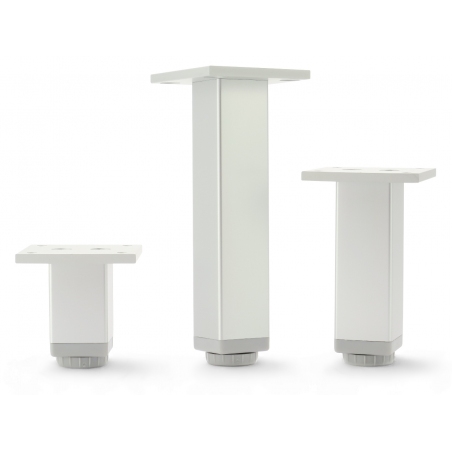 Nóżka meblowa kwadratowa, srebrna - aluminium, z regulacją, 3 x 3 x 6 / 10 / 15 cm