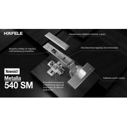 Zawias Haffele Metalla 540 SM z regul. hamulcem. 110° 3D + klip 311.05.000 + 311.70.752