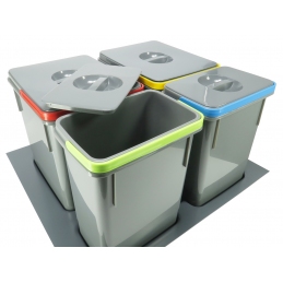 Segregator kosz na śmieci, wkład do szuflady 60 cm, 4 kosze, szary, Amix