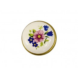 Gałka meblowa z porcelaną, stare złoto z niebieskimi kwiatkami 27 mm DC DGGP19