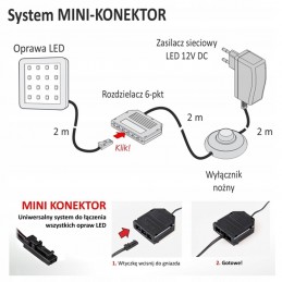 Przewód, rozdzielacz do oświetlenia LED, 3 pkt. 2 m, mini konektor